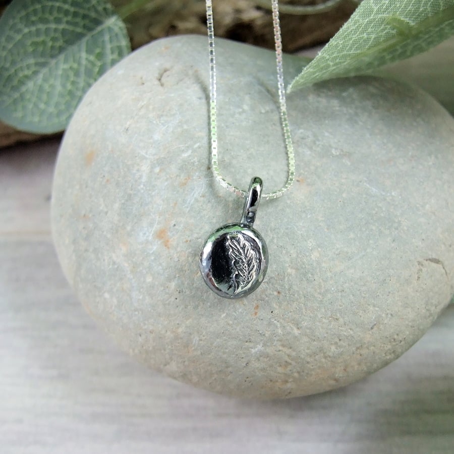 Silver Nugget with Feather Pendant, Recycled Silver Necklace
