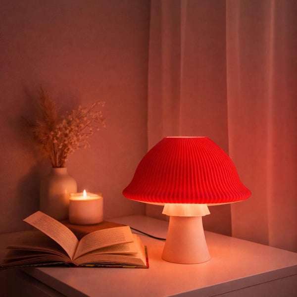 Red Bedside Lamp Ribbed Modern Table Light 3D Printed Accent Lamp