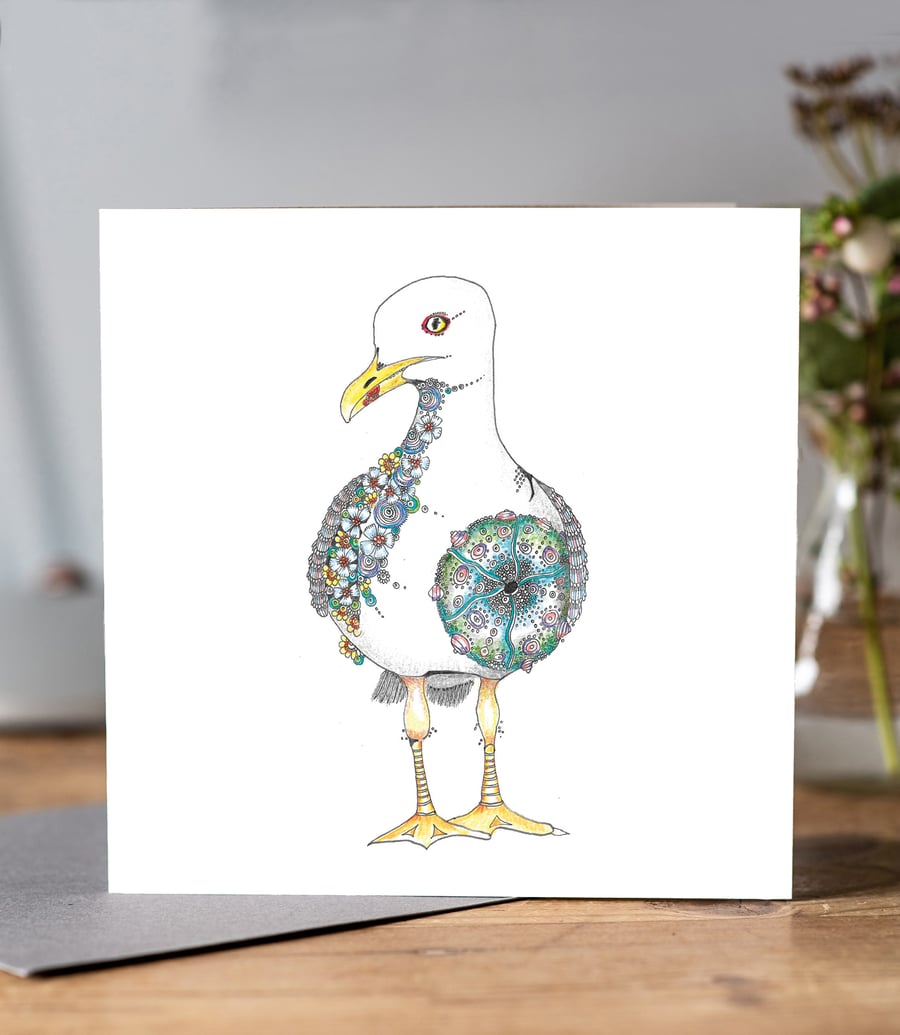 Hold on to your ice cream! Seagull Greeting card 
