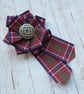 MacRae Red Ribbon Ruffle Rosette Brooch Pin with Silver Celtic Button  - Image 3