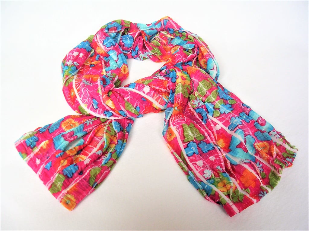 Pink Floral Scarf, Spring Summer, Fashion accessory, Frilled,  Abstract Flowers