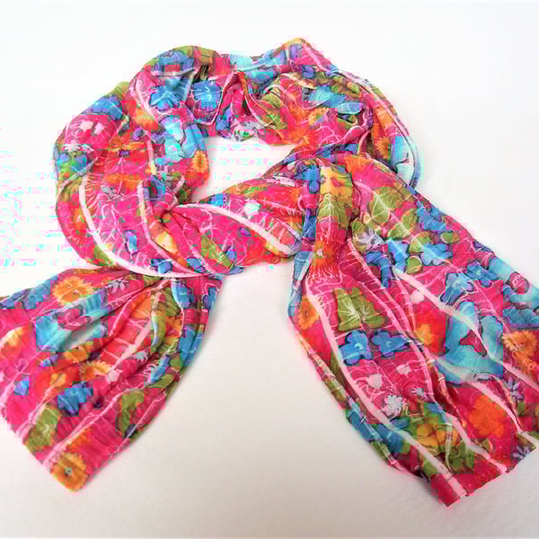 Pink Floral Scarf, Spring Summer, Fashion accessory, Frilled,  Abstract Flowers