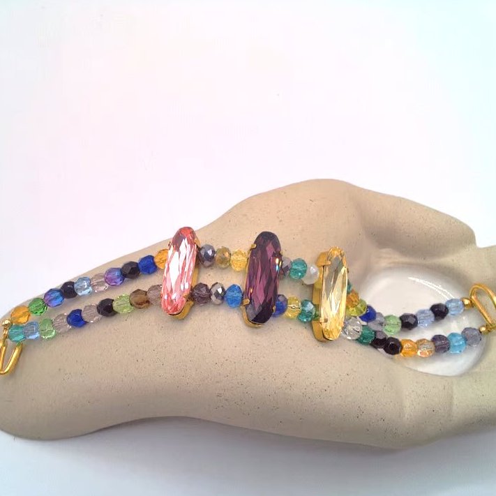 Crystal Baguette and Multi Coloured Crystals Bracelet, Gift for Her, Bracelet
