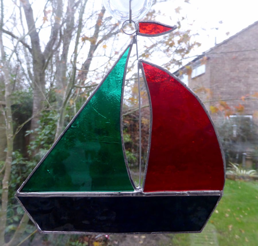 Stained Glass Large Sailing Boat Suncatcher
