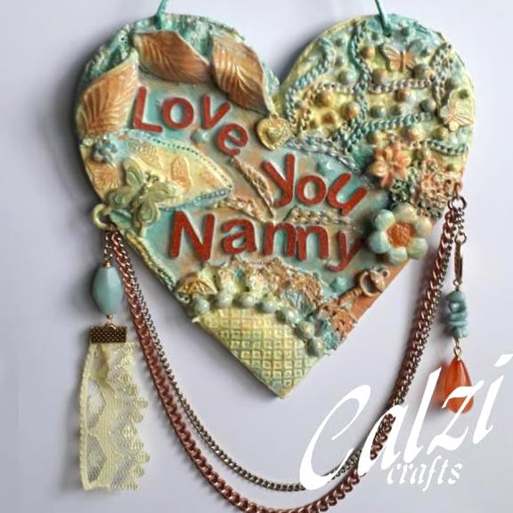 Mixed Media Love You Nanny Hanging Heart