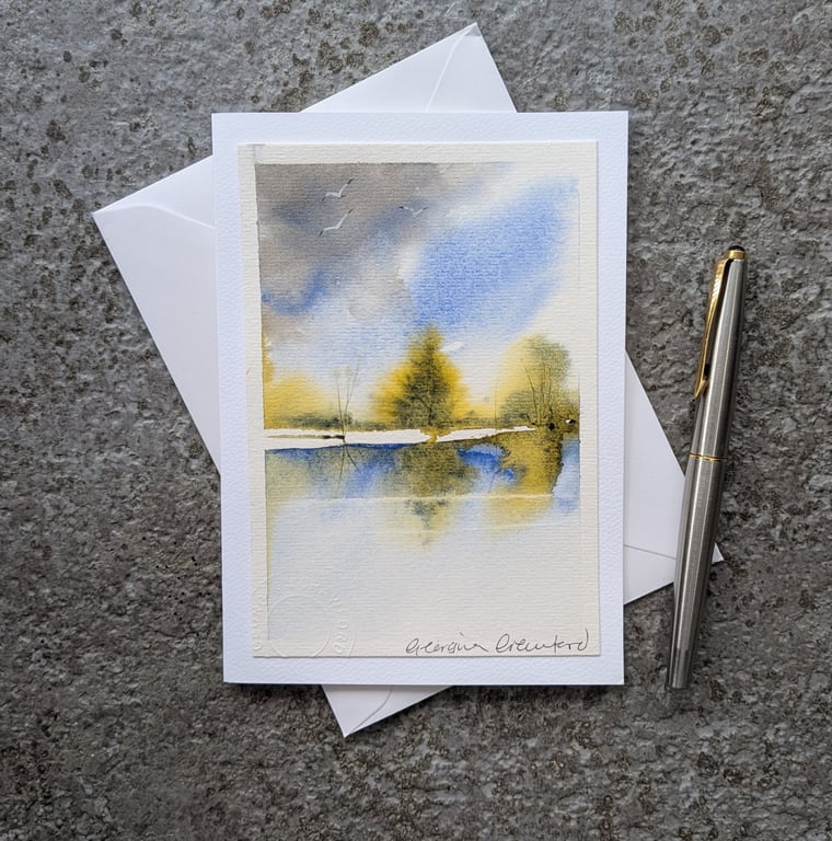 Lakeside Trees. Blank Card. Original Watercolour. 260175