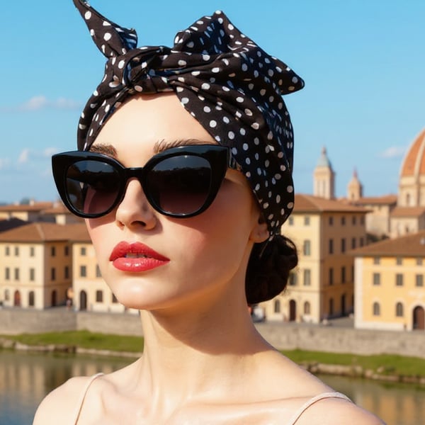 1950s Retro Rockabilly Headscarf Handmade Blac & white Polka dot Print