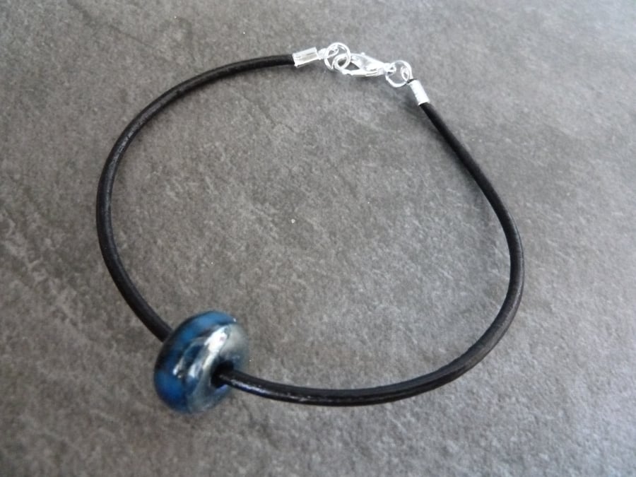 leather cord and lampwork bracelet