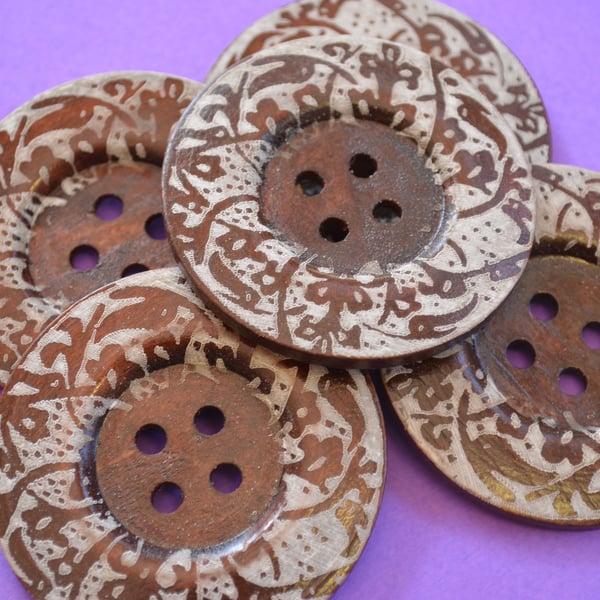 Giant Wooden Buttons 60mm Natural Brown Button Huge Large Floral (G1)