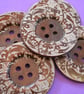 Giant Wooden Buttons 60mm Natural Brown Button Huge Large Floral (G1) - Image 1
