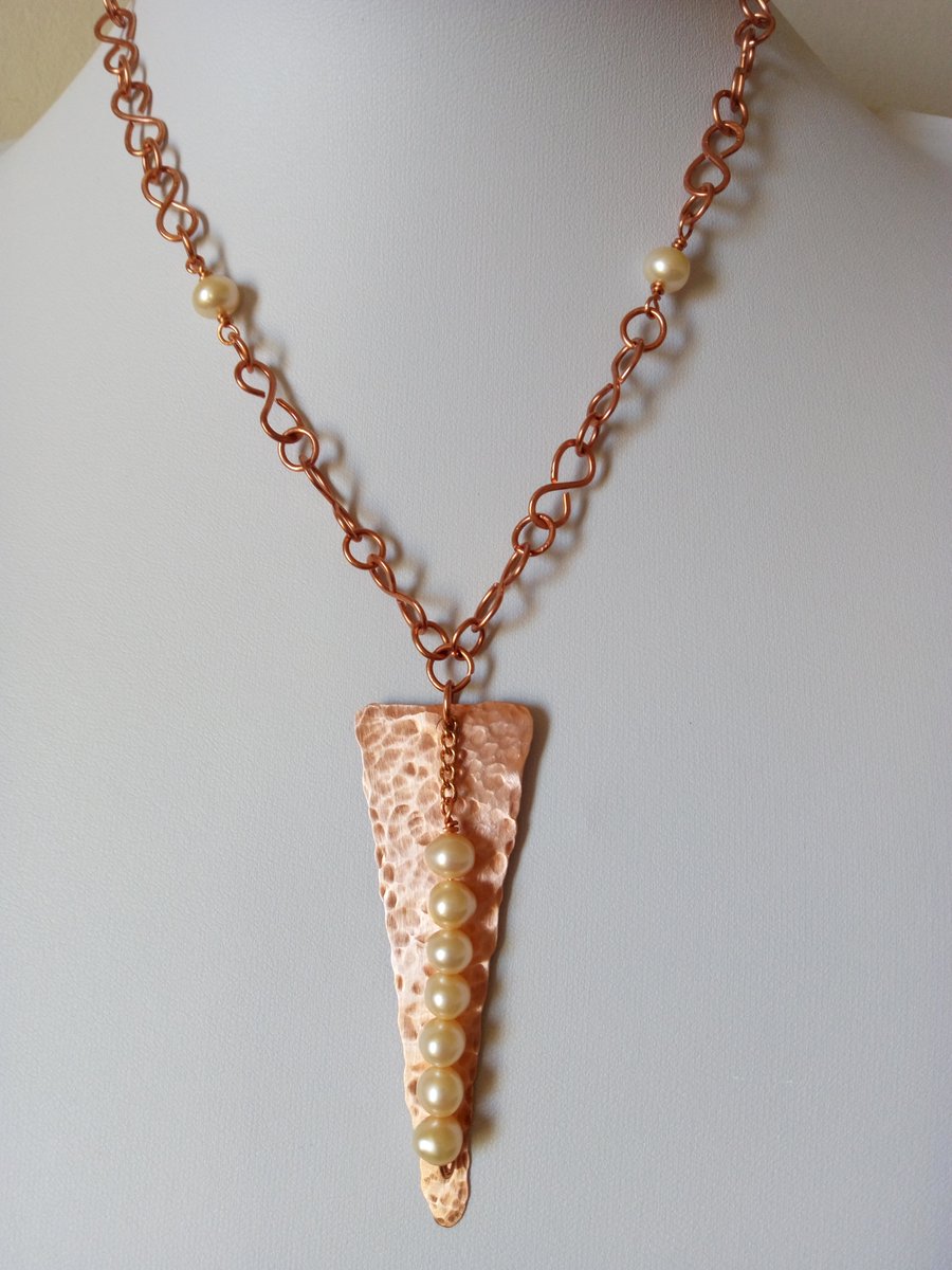 COPPER AND CHAMPAGNE PEARL NECKLACE - BRIDE - WEDDING -  FREE SHIPPING