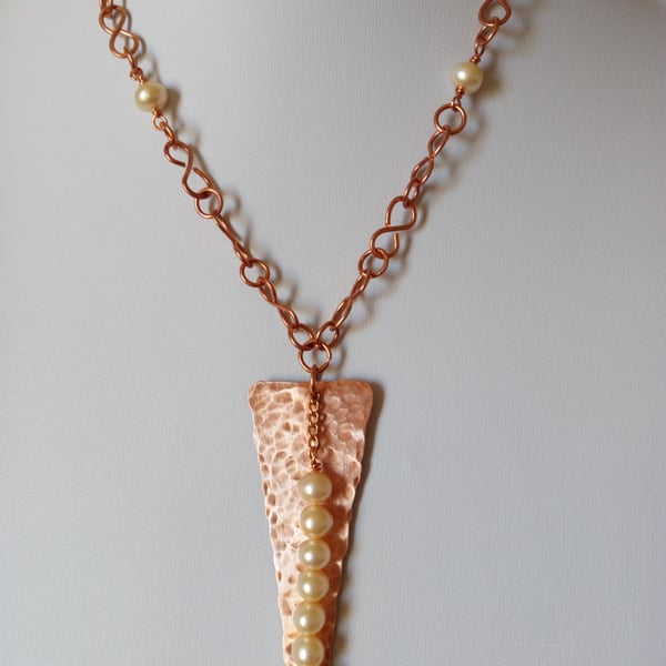 COPPER AND CHAMPAGNE PEARL NECKLACE - BRIDE - WEDDING -  FREE SHIPPING