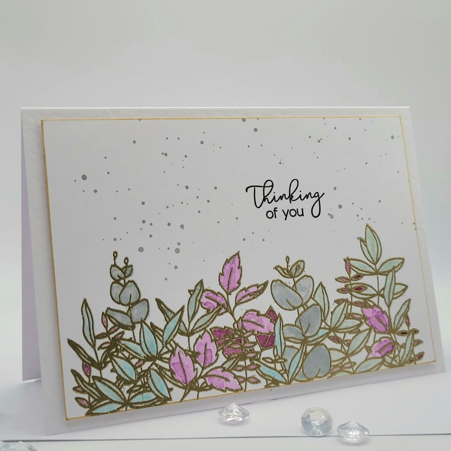 Thinking of You Greeting Card - Sympathy, Friendship Card - Watercolour foliage