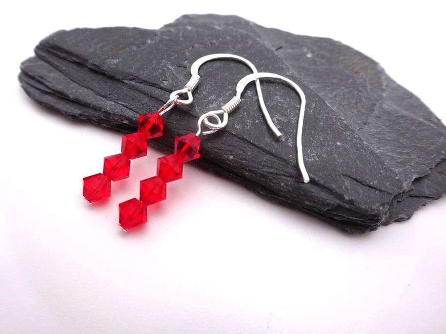 red crystal earrings, sterling silver jewellery