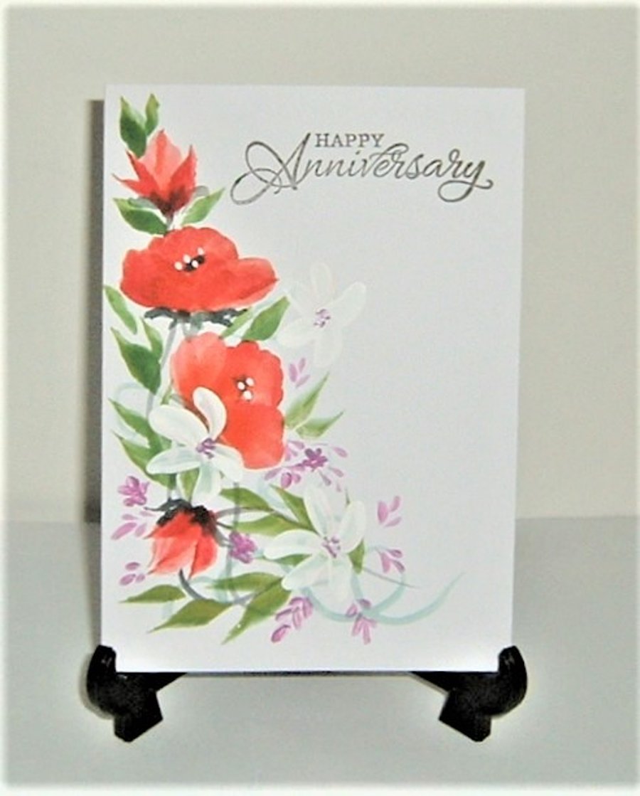 hand painted floral anniversary card ( ref F 669)