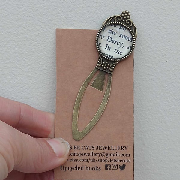 Pride and Prejudice Mr Darcy bookmark from an upcycled book page