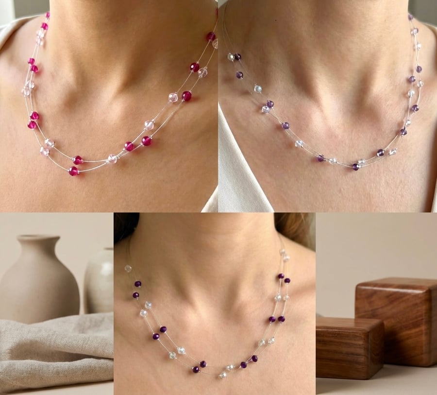 Floating BeadedDouble Strand Necklace