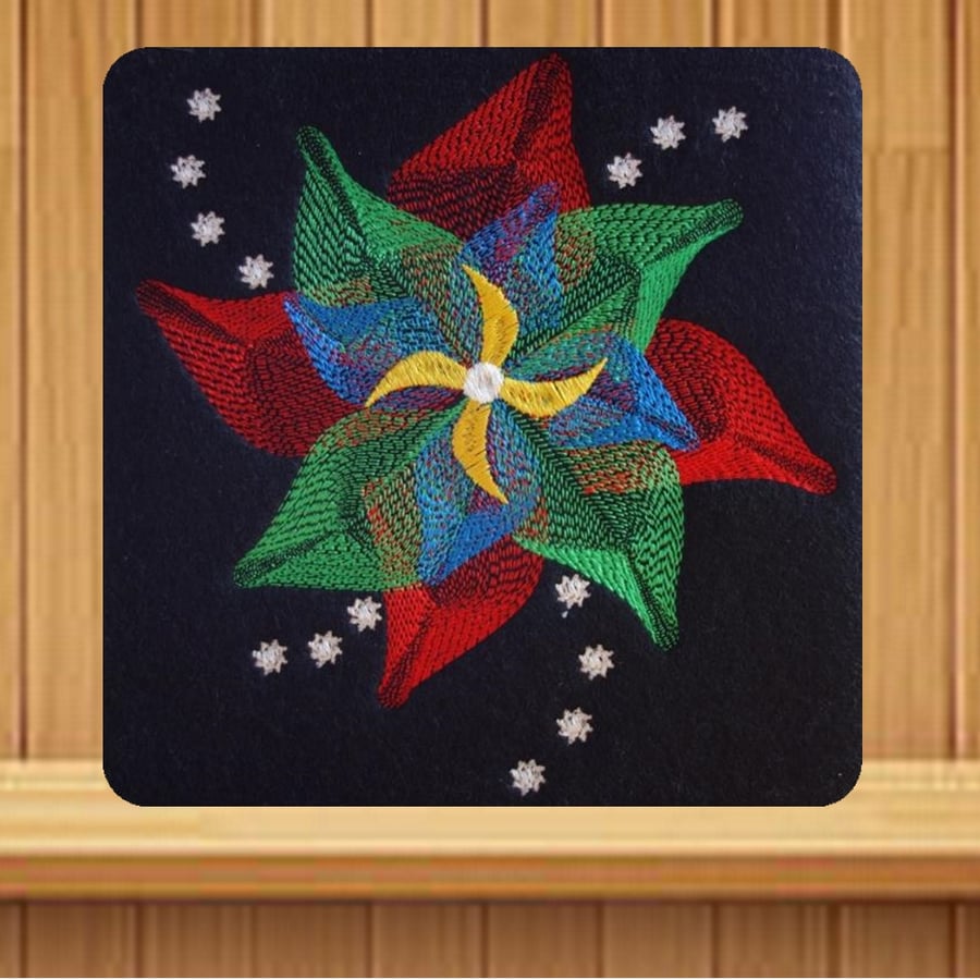 Birthday, All Ocassions Windmill.  Beautiful, handmade embroidered design