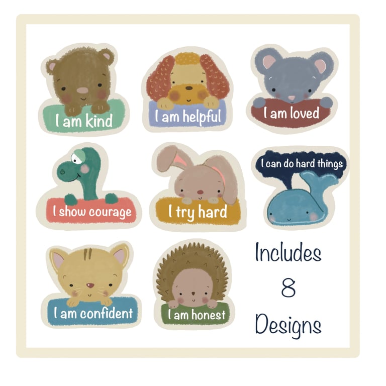 Positive Affirmation Stickers Set; 24 Eco Friendly, Growth Mindset Stickers