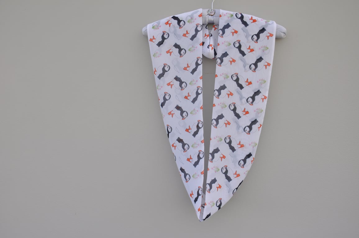 Handprinted chiffon scarf Puffin