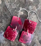 Double Red Square Dangle Earrings