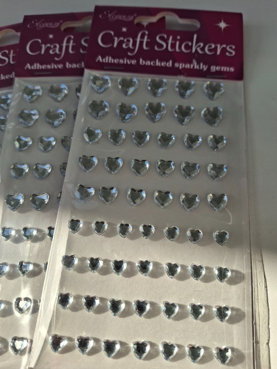 3 Packs Mixed Size Diamante Heart 6-10mm Clear Silver Stickers