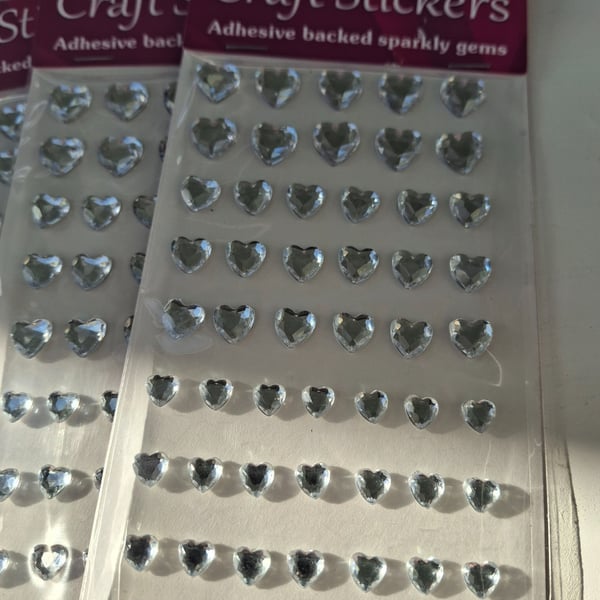 3 Packs Mixed Size Diamante Heart 6-10mm Clear Silver Stickers