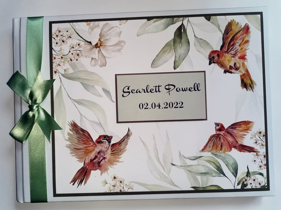 Garden birds birthday guest book, anniversary guest book, gift