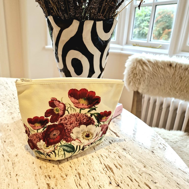 Organic Cotton Make Up Zip Bag With Peony Print