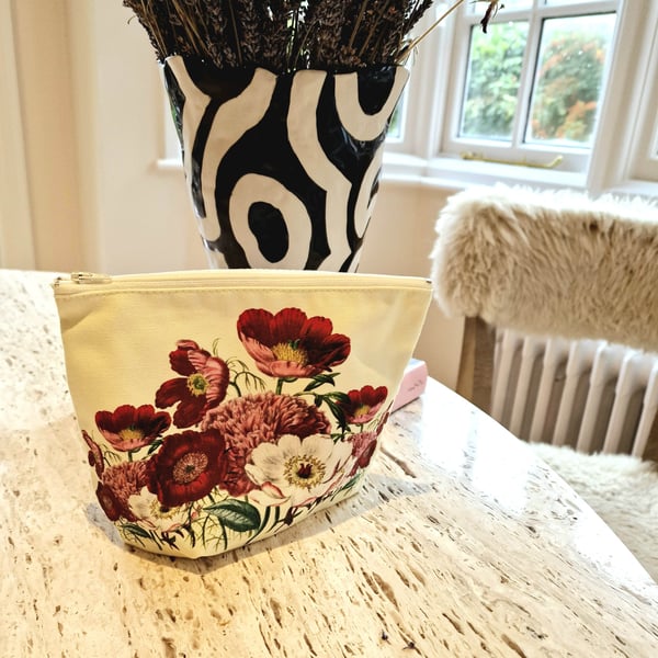 Organic Cotton Make Up Zip Bag With Peony Print