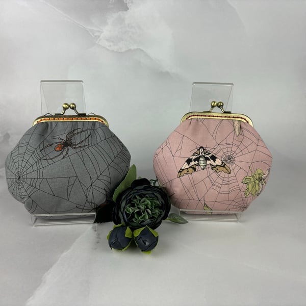 Spiders web coin purse,Gothic frame purse, 2 pattern options, Optional chain