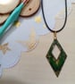 Gothic dark green hand painted diamond wooden necklace  - Image 1