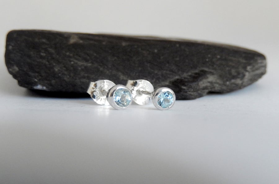 Recycled Handmade sterling silver topaz stud earrings