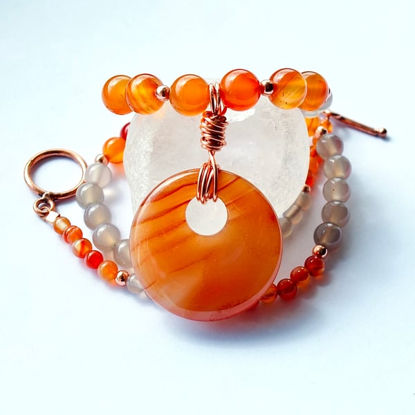 Carnelian And Agate Necklace With Copper - Handmade In Devon