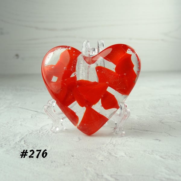 Red fused glass heart with stand, 5x4.5cm, handcrafted, pocket hug - 7 options