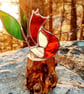 Hand made stained glass fox on a light up tree stump
