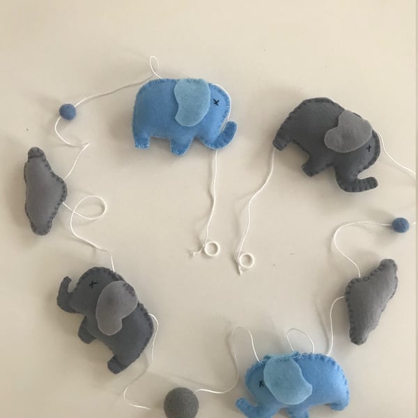 Elephant Felt Garland, Elephant Felt Decoration, Handmade Safari Bunting, Nurser