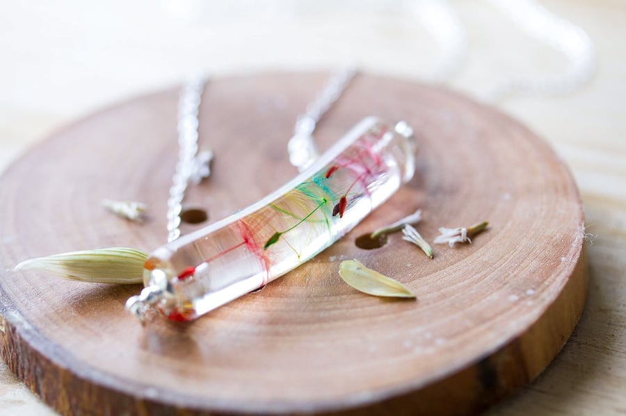 Dandelion Necklace Rainbow Wish Cylinder Gifts for Her Real Dandelion Botanical 