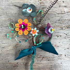 Posy Button and Bead Brooch