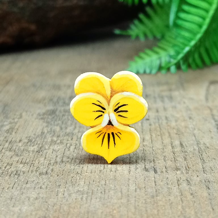 Pansy Brooch, Handmade Yellow Flower Pin, Mountain Pansy, Small Wildflower
