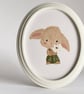 Hand-Painted Bunny Wall Art, Framed Oval Acrylic Rabbit Painting Nursery Decor