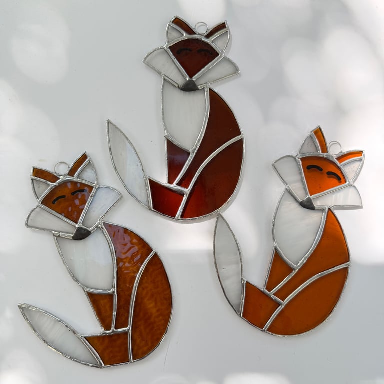 Stained Glass Fox Suncatcher Large - Handmade Hanging Decoration - Amber