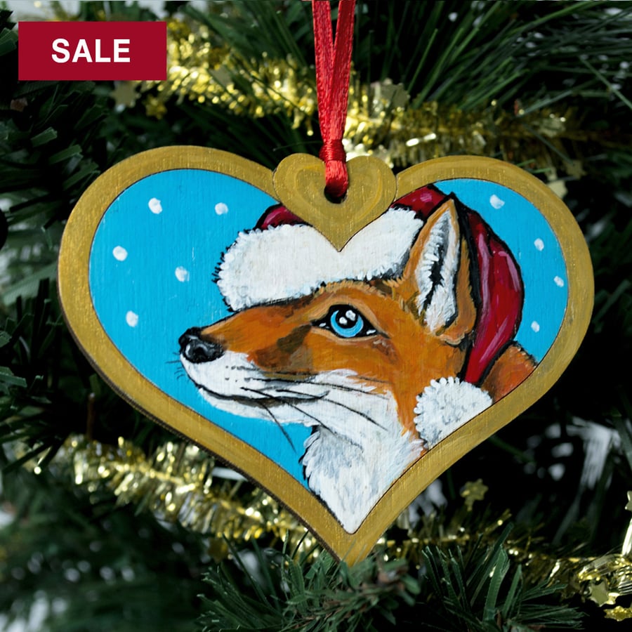 Hand Painted Red Fox Christmas Tree Decoration