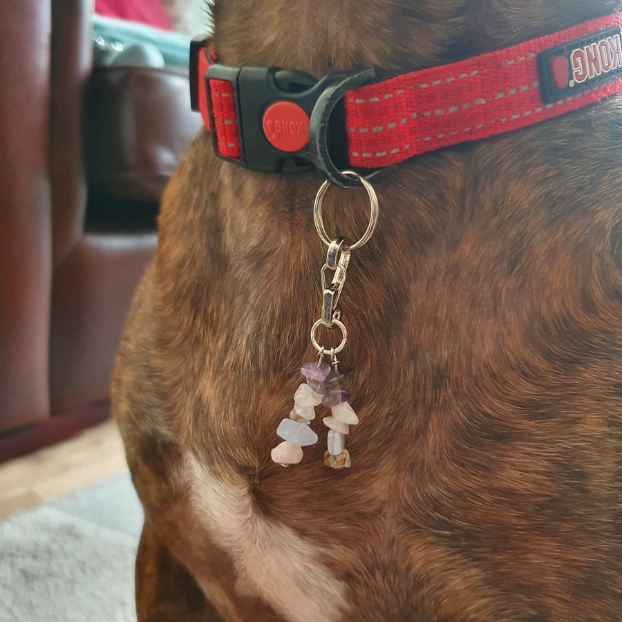 Amethyst rose quartz and blue lace agate dog collar charm - calming 