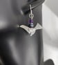 Silver bird earrings with amethyst and black pearl. - Image 4