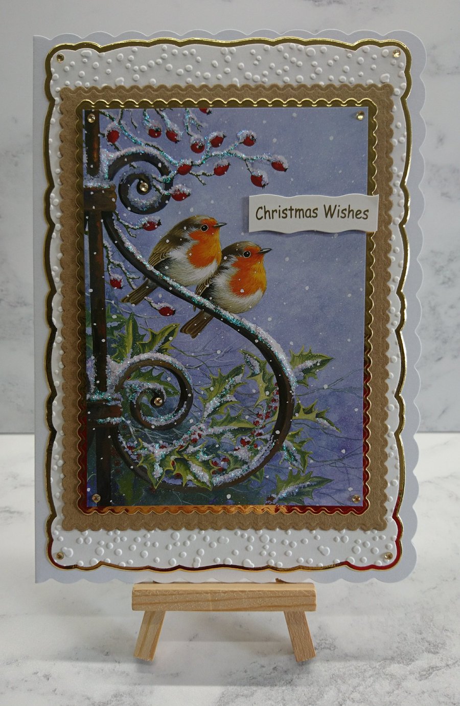 Christmas Card Christmas Wishes Robins Garden Gate 3D Luxury Handmade