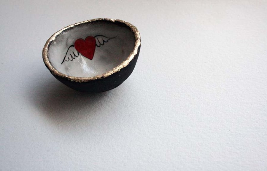 Tiny winged love heart bowl - ring bowl - Mothers day gift