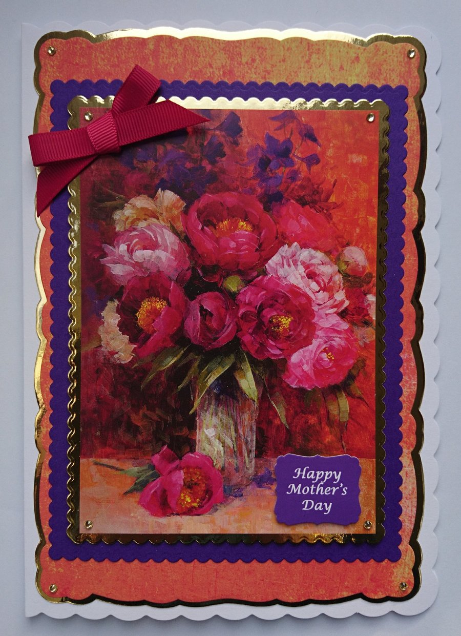 3D Luxury Handmade Card Happy Mother's Day Still Life Vintage Flowers