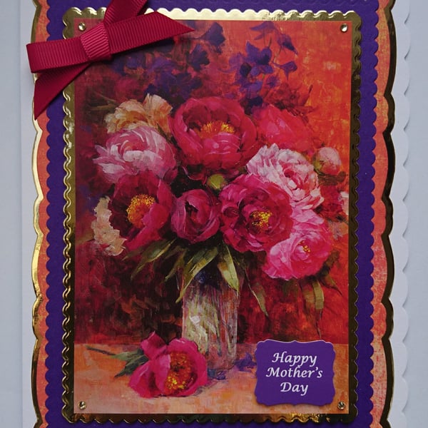 3D Luxury Handmade Card Happy Mother's Day Still Life Vintage Flowers