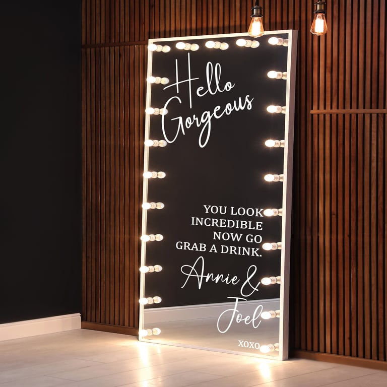Hello Gorgeous Wedding Mirror Sticker - Personalised Names, Selfie Mirror, Guest